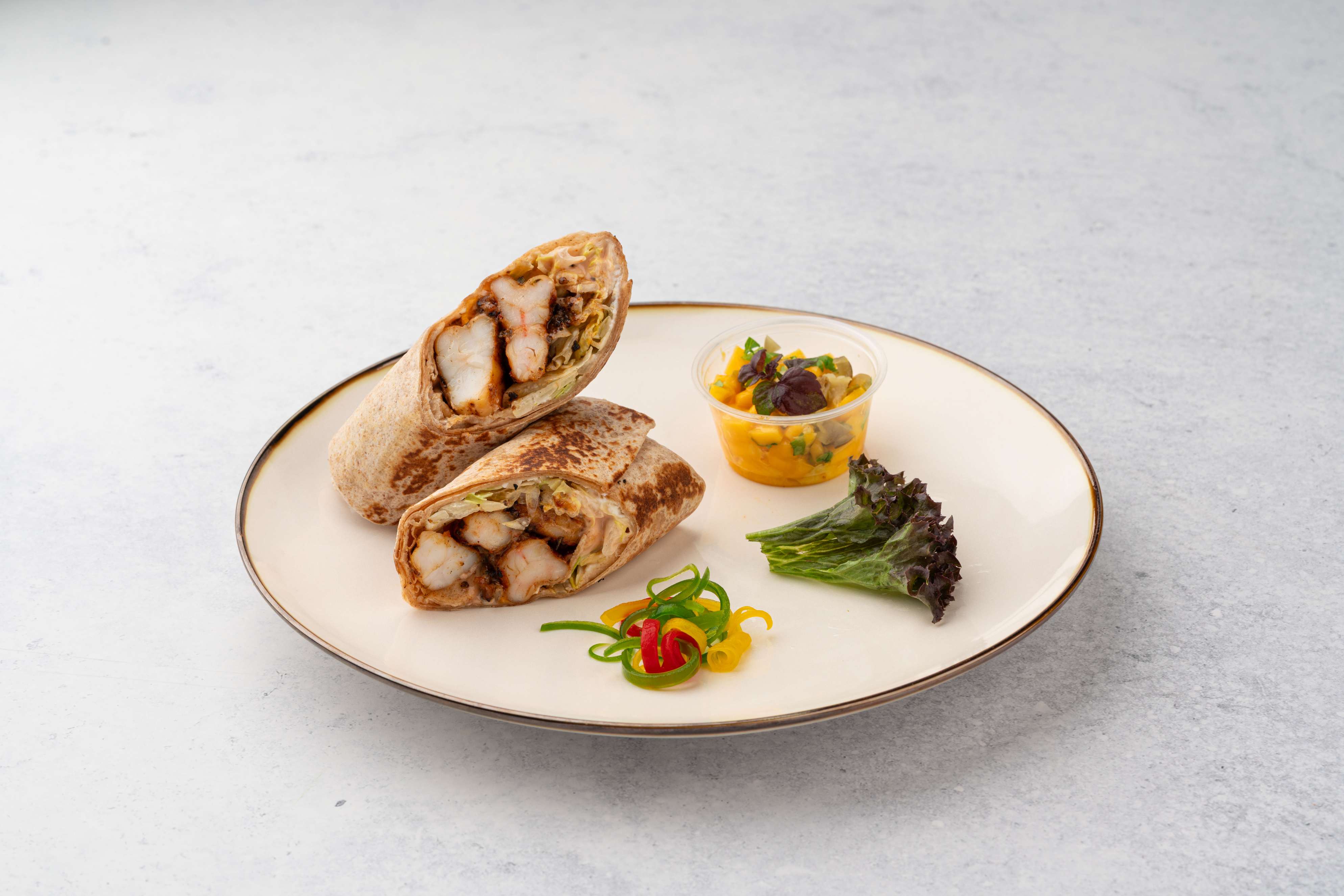 Shrimp Roll With Mango Salsa And Jalapeno